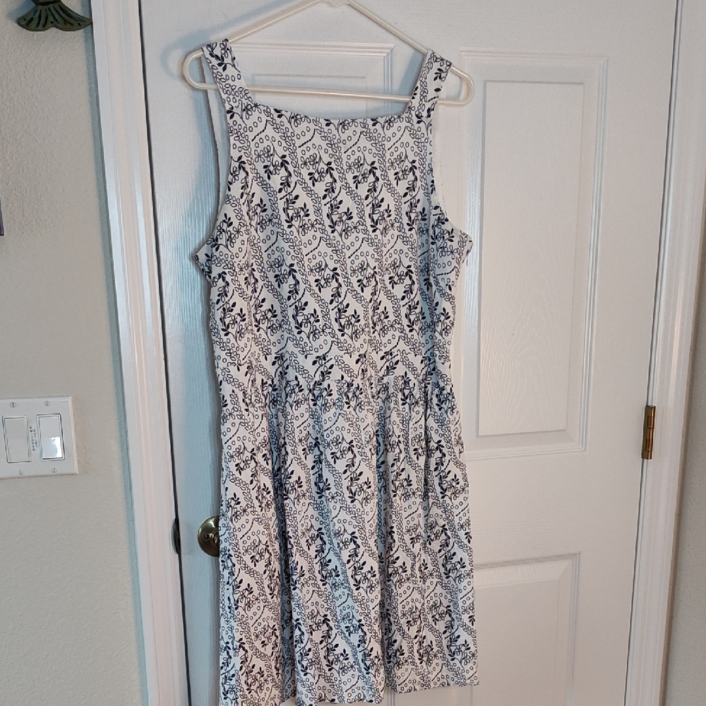 LOFT Blue and White Sleeveless A-Line Midi Dress